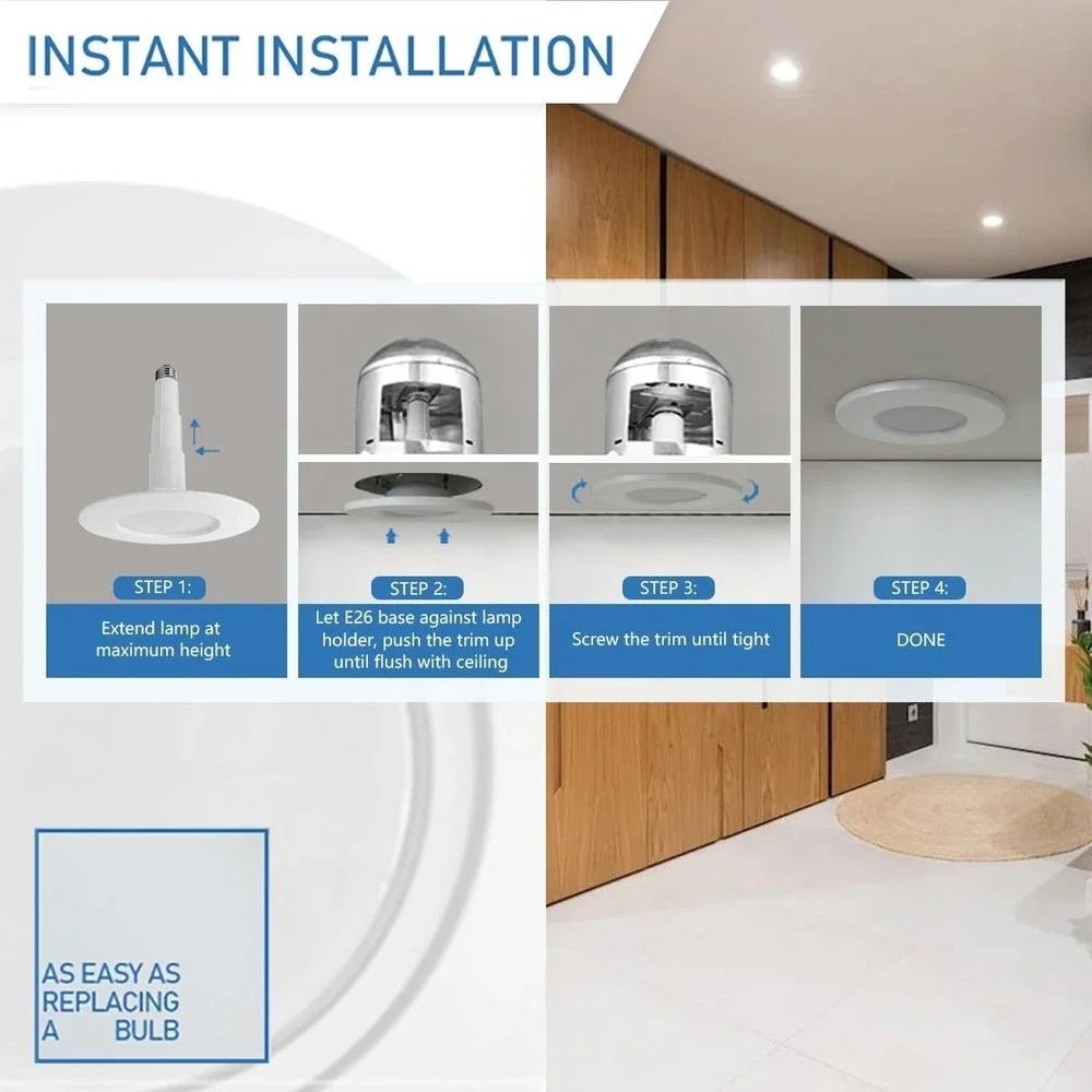 Jolux 5/6in LED Recessed Light 5CCT Dimmable E26 Retrofit 12 Pack Flat Trim